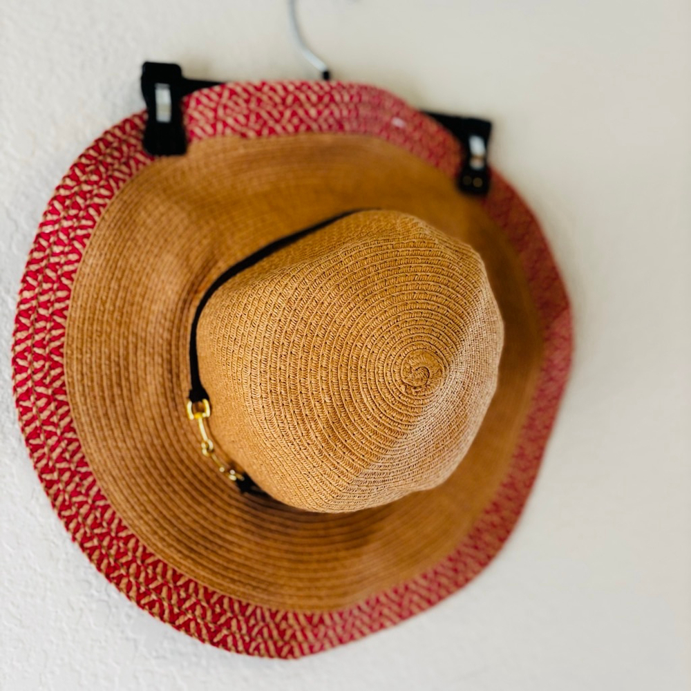 Boho Beige Red Straw Sun Hat One Size - Picture 6 of 6